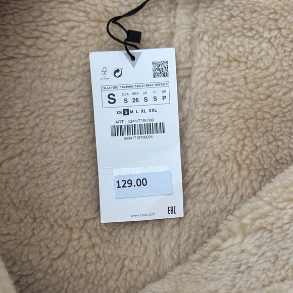 ZARA Dark Brown Faux-Shearling Aviator Jacket with Cream Trim - Picture 2 of 3